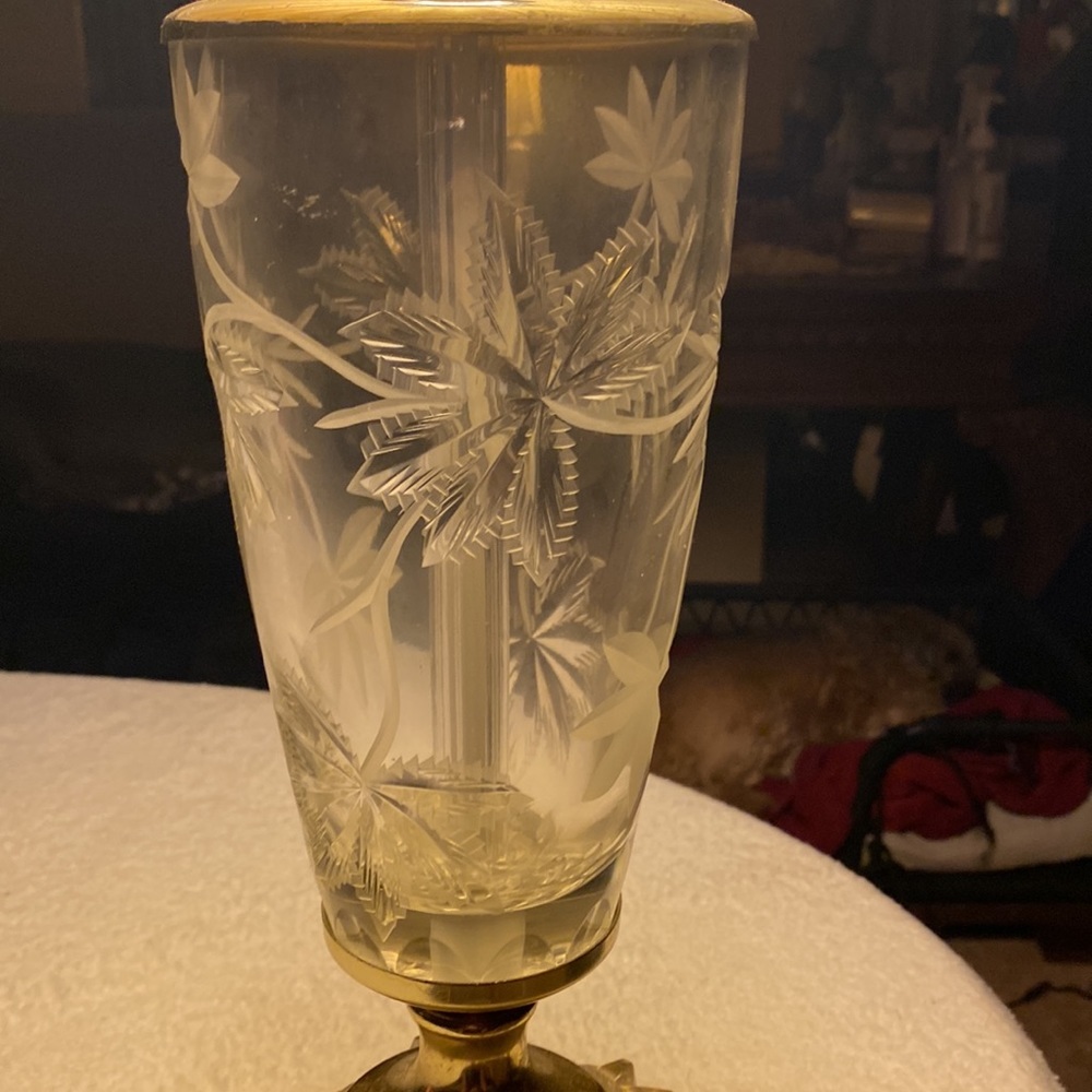 Lamp Vintage Cut Crystal Glass Embossed Fabric Shade Underwriters Laboratories - Picture 4 of 6